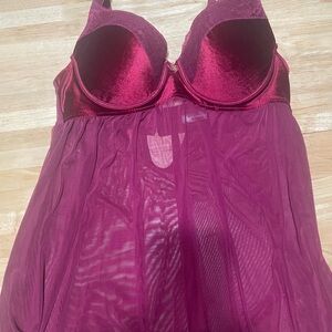 Daisy Fuentes Velvet & Sheer Chemise in Berry Plum